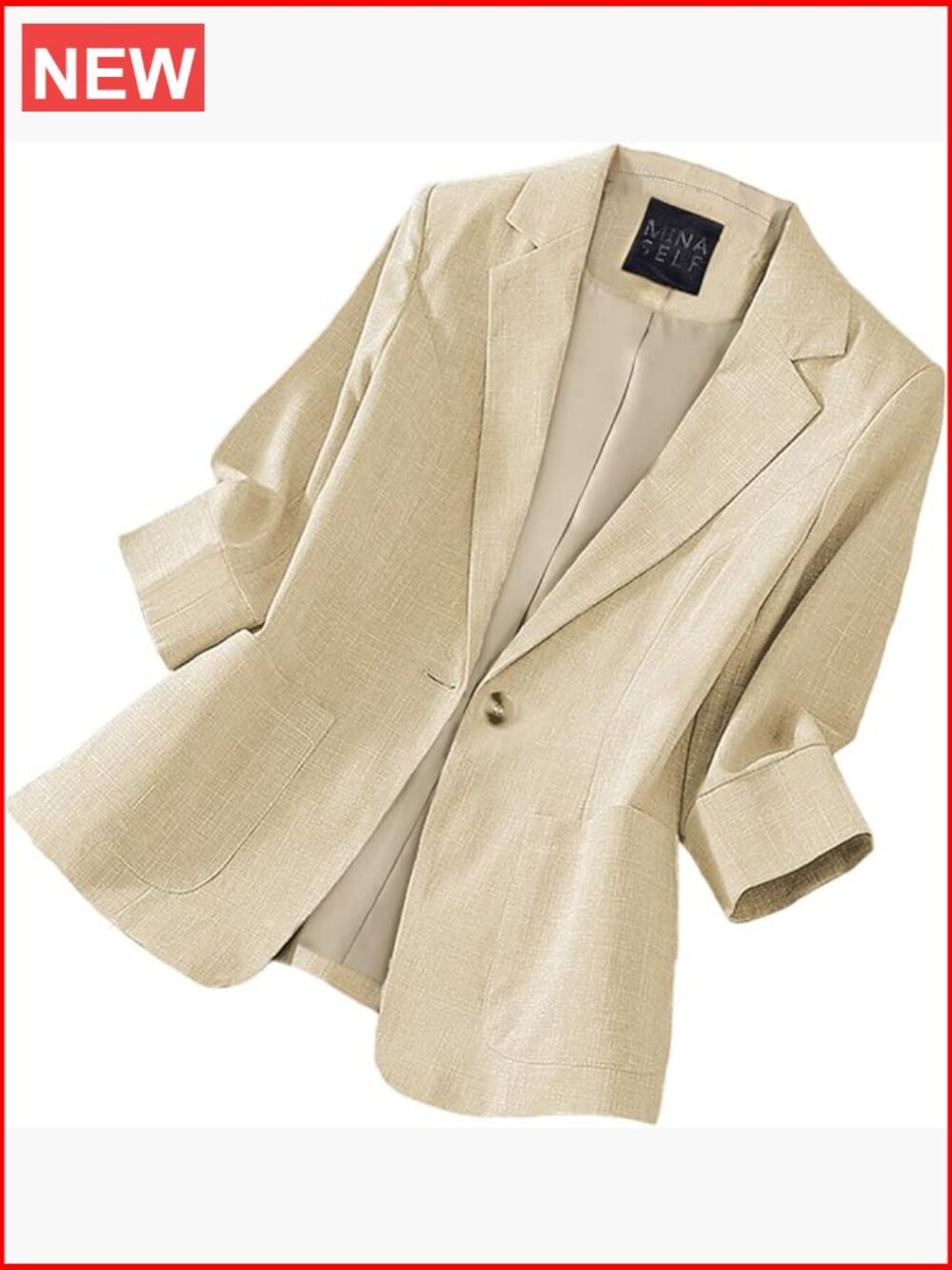 Lightweight Linen Blend 3/4 Sleeve Blazer with Pockets